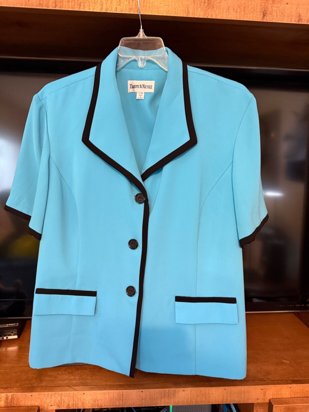 Danny & Nicole Turquoise Short Sleeve Blazer with Black Trim